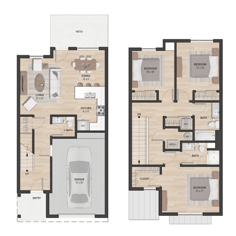 3 bedroom townhome floorplan in Hudsonville, MI | Elmwood Lake Apartments in Hudsonville MI